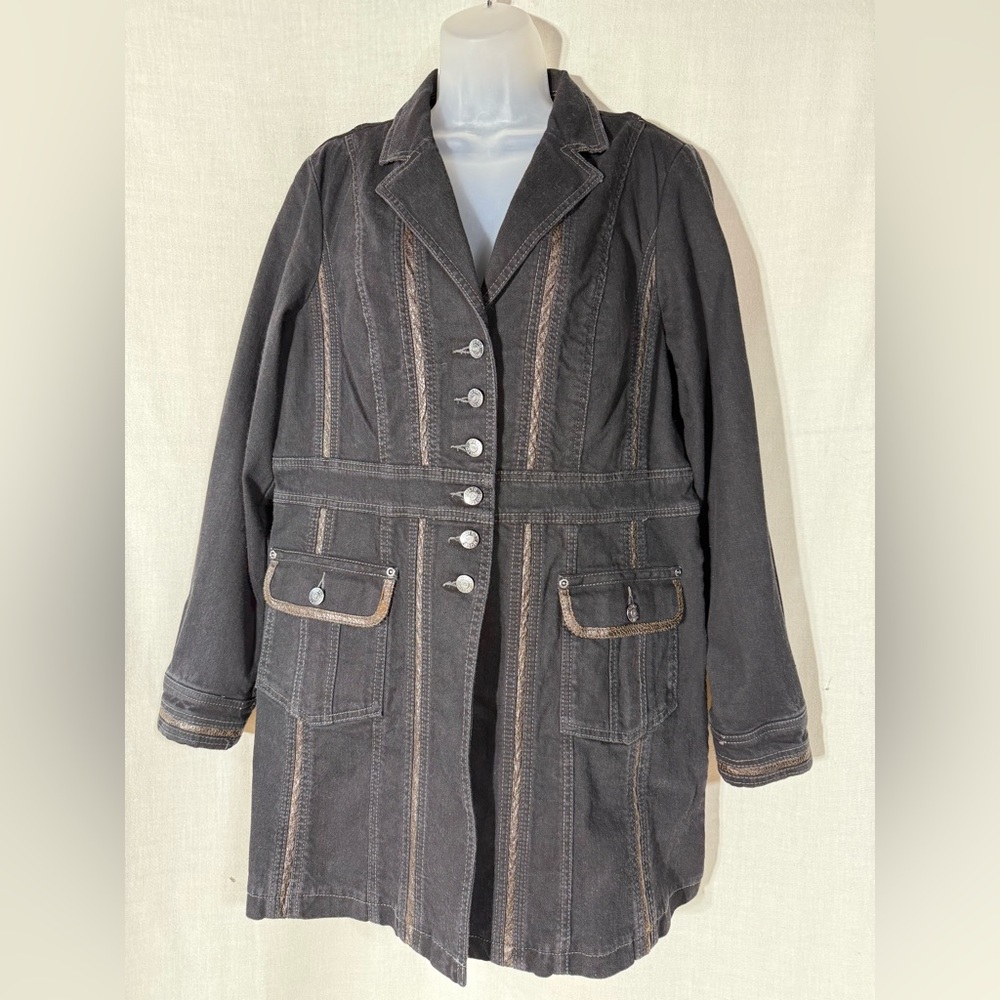 MOTTO Black Denim Women's Jacket with Button Detail Faux leather Trim Size M
